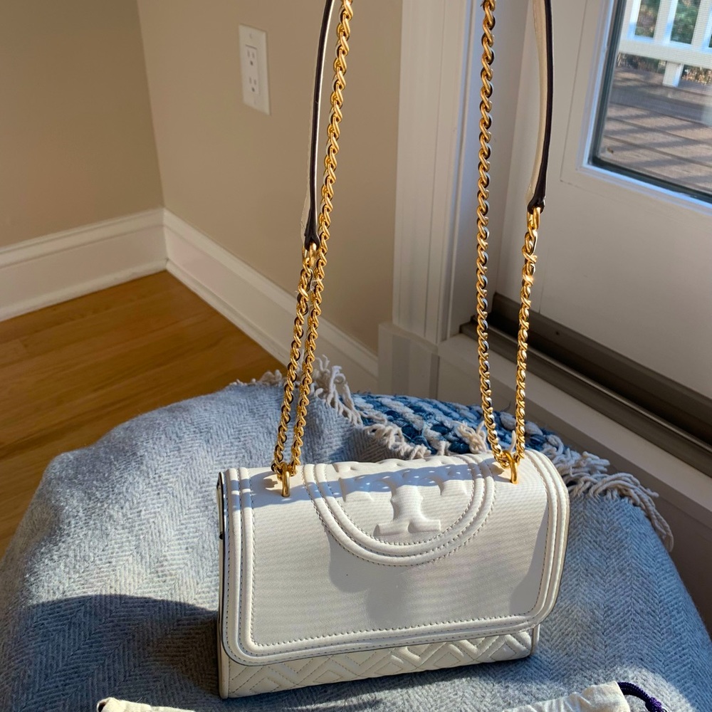 Cream Tory Burch Fleming Convertible Bag